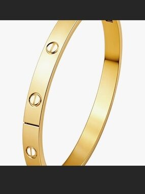 Classic Gold Screw Accent Bangle Bracelet - Women Jewelry